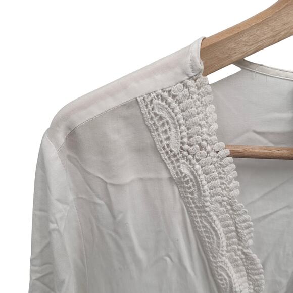 La Blanca White Crochet Lace Trim Romper Swim Coverup // L - Picture 4 of 7